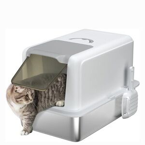 PawHut Stainless Steel Cat Litter Box